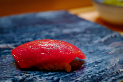 Close-up of strawberry on table