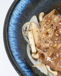 High angle view of food in bowl on table