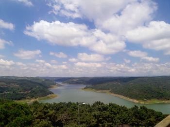 High angle view of lake against sky