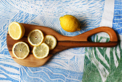 High angle view of fruits on cutting board