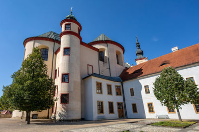 Low angle view of building against clear sky