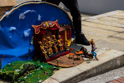 Bogota, colombia - july 2nd 2023. puppeteer performing in the streets of the city center of bogota