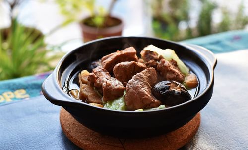 Close-up of food in bowl on table
