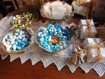 High angle view of food on table