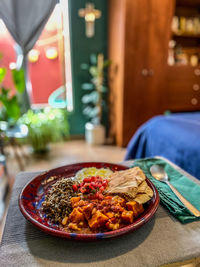 Close-up of food on table