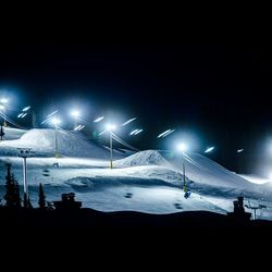 Snow covered landscape at night