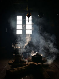 Cooking pot in traditional housing in myanmar