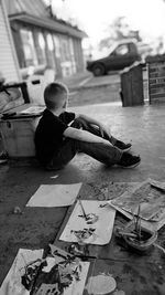 Boy holding umbrella