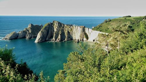 Panoramic view of sea against clear sky