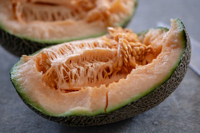 Close-up of fruit in plate on table