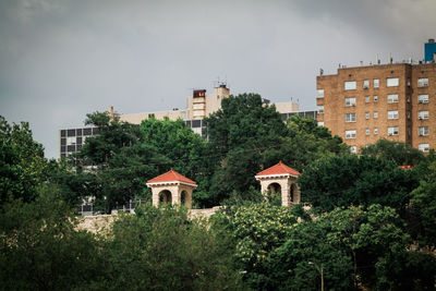 Low angle view of gazebo amidst trees in city