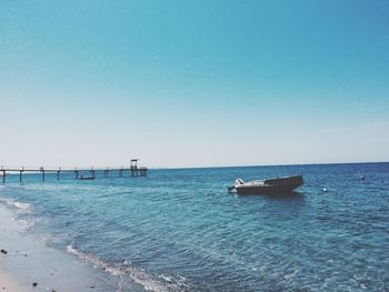 Scenic view of sea against clear blue sky