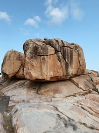 Low angle view of rock formations against sky