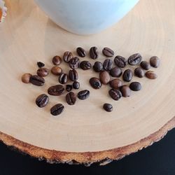 High angle view of coffee beans on table