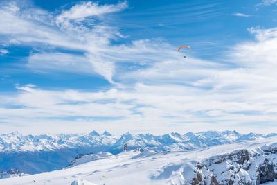 Winter day on the glacier de diablerets at 3000 meters above sea level in switzerland