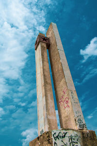 Low angle view of old building against blue sky