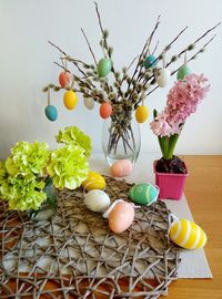 Easter eggs decoration on table