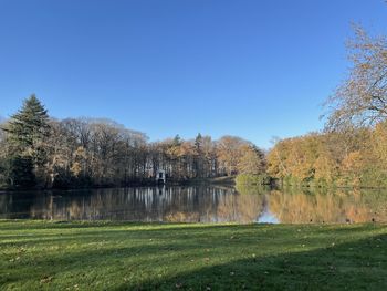 Scenic view of lake against clear sky