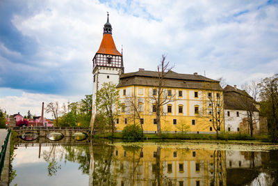 Reflection of building in lake