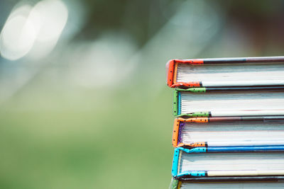 Stack of books outdoors