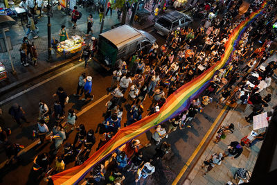 High angle view of crowd on city street