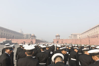 Indian navy men during republic day parade rehearsal in new delhi, india.