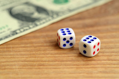 Close-up of dice on table