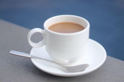 Close-up of tea cup on table 