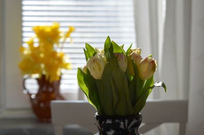 Close-up of flower vase at home