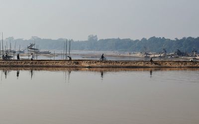 Scenic view of lake against clear sky