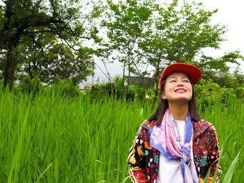 Smiling boy in field