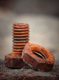 Close-up of rusty nut and bolt