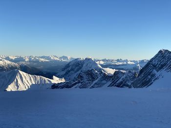 Scenic view of snowcapped mountains against sky