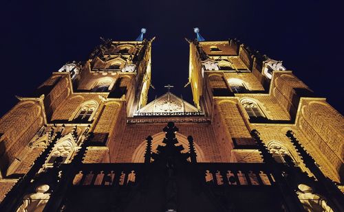 Low angle view of statue at night