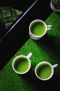 High angle view of tea cup on table