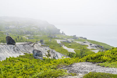 Scenic view of sea and rocks against sky