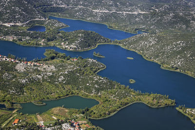 High angle view of river amidst land