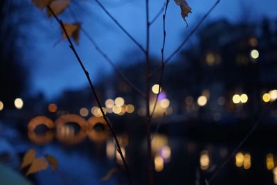 Defocused image of illuminated lights at night