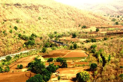 High angle view of road along landscape