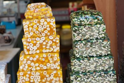 Close-up of candies for sale at market stall