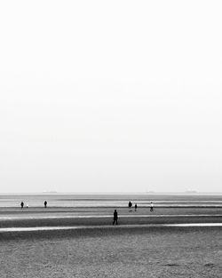 People at beach against clear sky