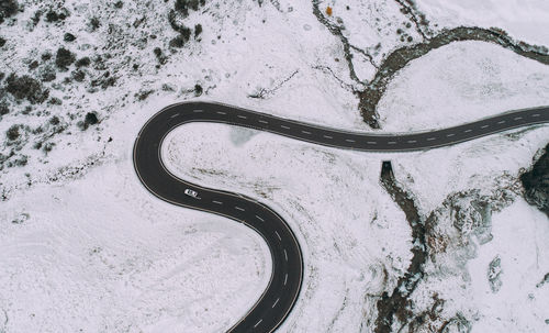 High angle view of snow covered land