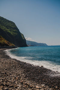 Scenic view of sea against clear sky