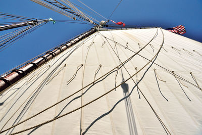 Low angle view of american flag waving on ship canvas