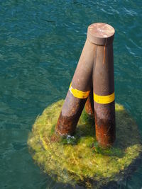 High angle view of boat in lake