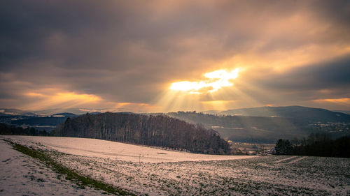 Scenic view of landscape against sky during sunset