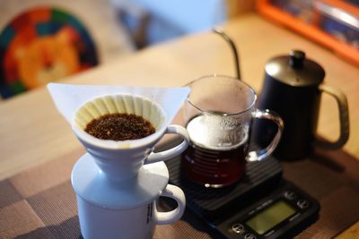 Close-up of coffee served on table