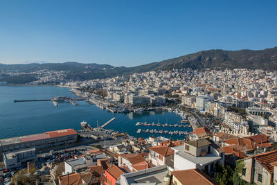 High angle view of city at seaside