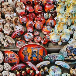 High angle view of decoration equipment for sale at market stall