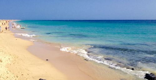 Scenic view of beach against clear sky